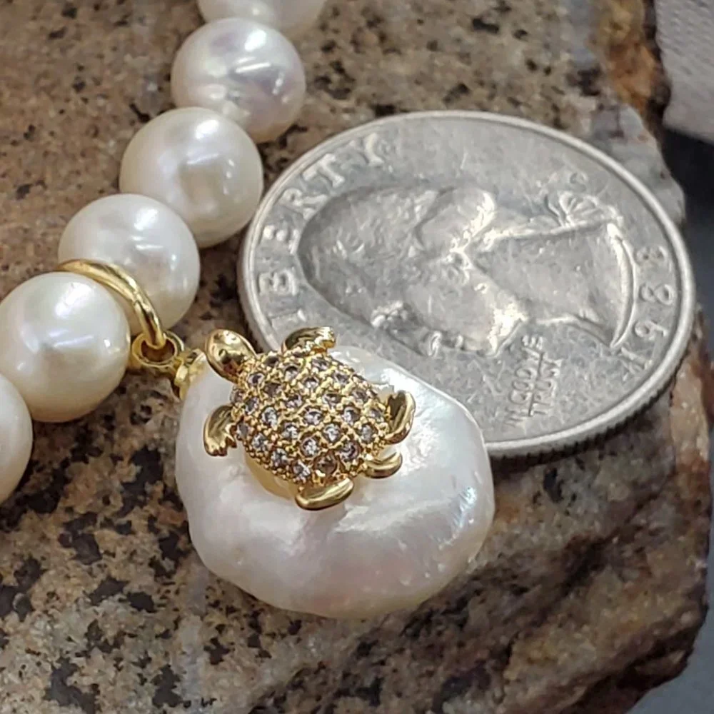 Genuine Pearls 14K Gold plated Pendant BAROQUE Coin Pearl Hypoallergenic